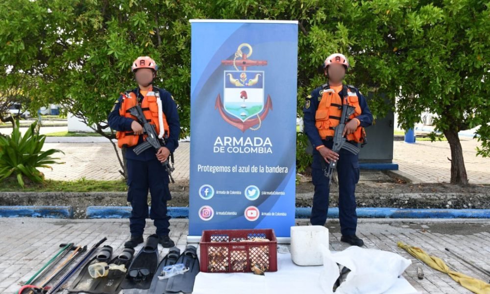 Armada Nacional halló tres personas efectuando pesca ilegal de caracol pala
